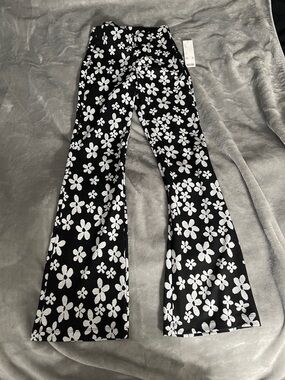 Urban Outfitters Black & White Floral Boot-Cut Pants